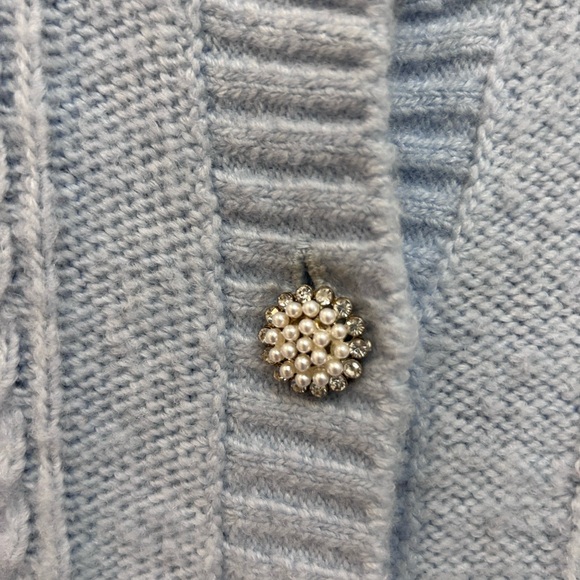 Hill House Cropped knit w/ pearl detail buttons. Baby blue. Puff sleeves. - Picture 2 of 4